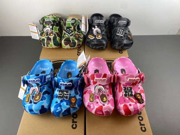 bape x Cr0c5 classic clog ''abc camo - green''