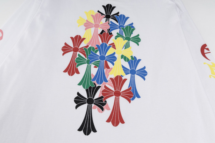 Ch*0me He**ts Multi Color Cross Cemetery L/S T-Shirt (White）