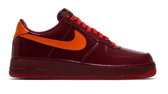 NIKE AIR FORCE 1 LOW PATENT LEATHER DARK TEAM RED SAFETY ORANGE IO4489-601
